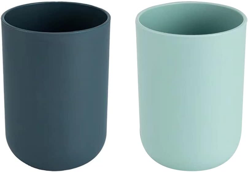 Simple Student Dormitory Plastic Toothbrush Cup Couple wash 2-Piece Set Solid Color Cups 300ml (Dark Blue & Light Blue)