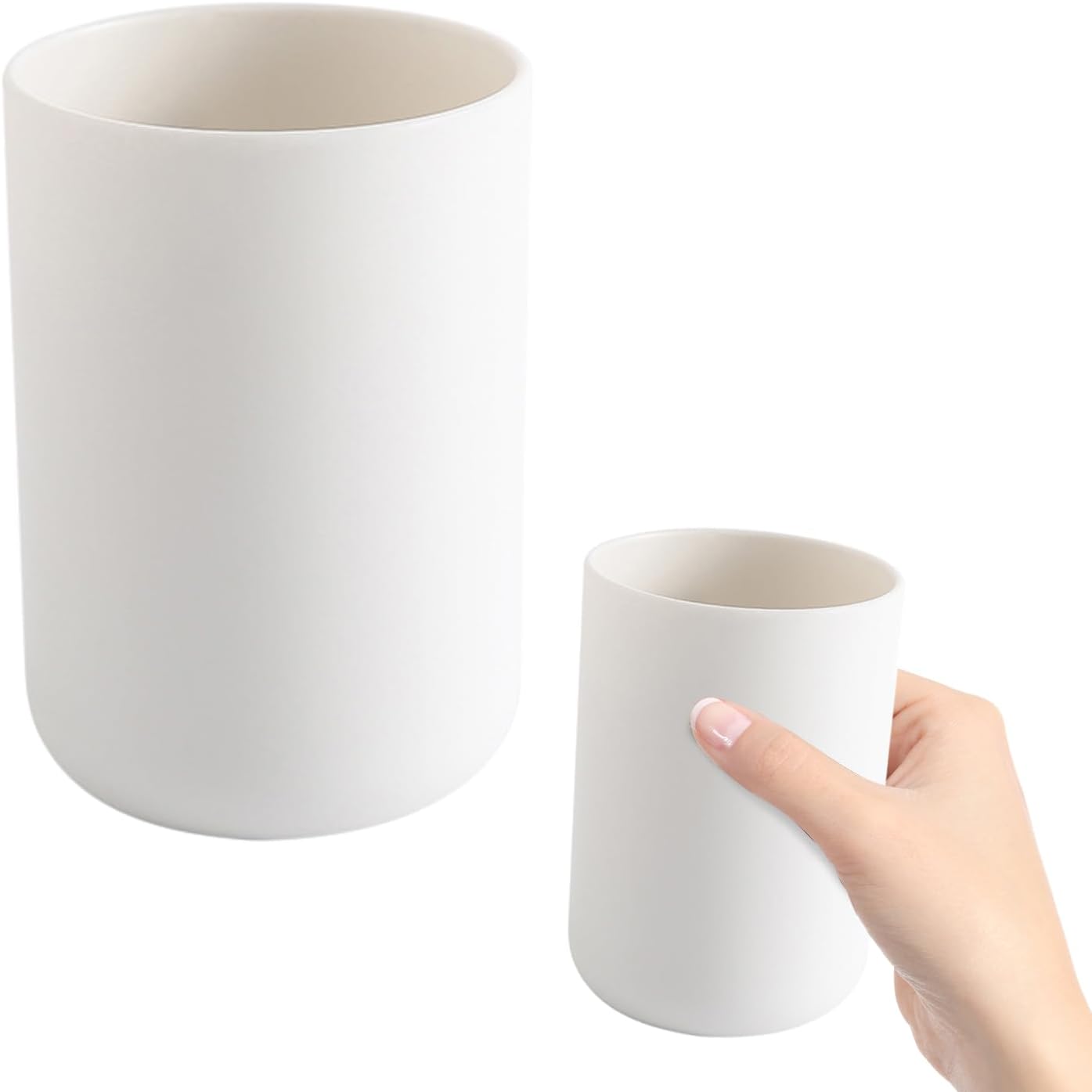 Bathroom Toothbrush Holder Cups, White Plastic Drinking Cups Mouthwash Cup Reusable Water Cup Bathroom Storage for Home Travel, 300ml(White) - Image 2