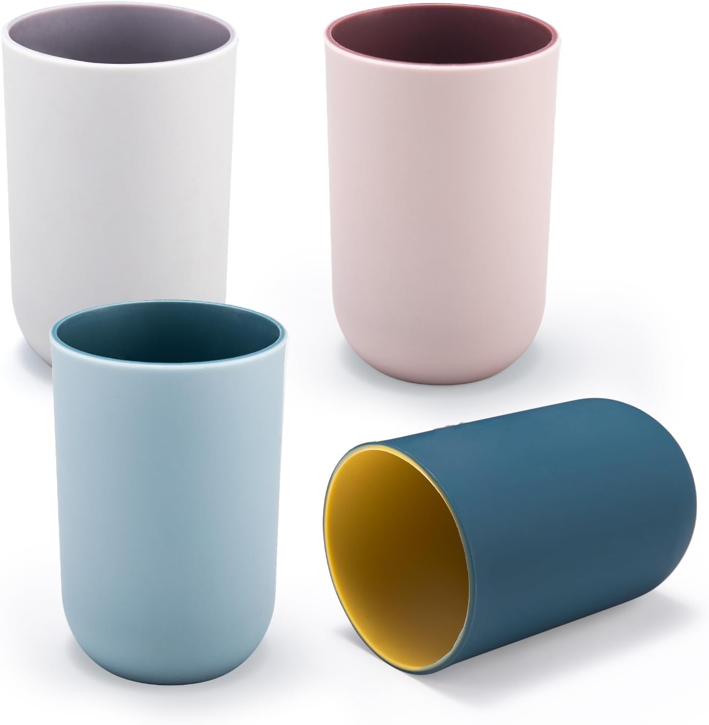 4 Pieces Plastic Bathroom Tumblers, Unbreakable Toothbrush Cup, Plastic Mouthwash Cup Toothbrush Holder (Light Gray, Dark Blue, Light Pink, Light Blue)
