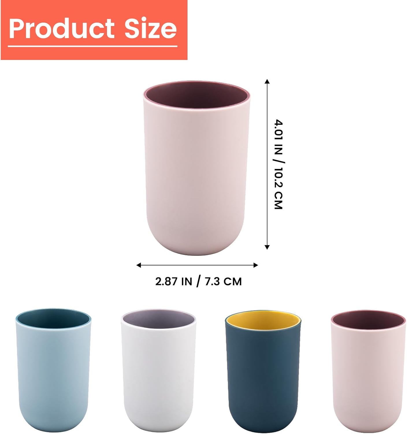 4 Pieces Plastic Bathroom Tumblers, Unbreakable Toothbrush Cup, Plastic Mouthwash Cup Toothbrush Holder (Light Gray, Dark Blue, Light Pink, Light Blue) - Image 2