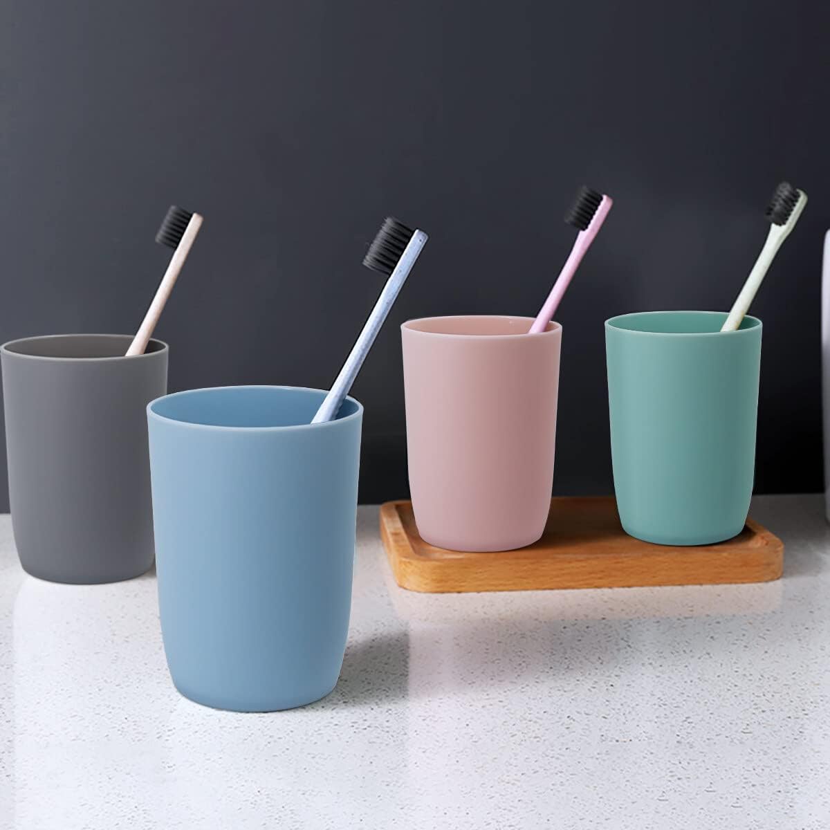 4-Pack Bathroom Tumbler - Plastic Toothbrush Cup - Reusable Drinkware - Mouthwash Cup - Image 2